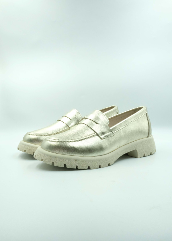Metalik Gold Deri Loafer