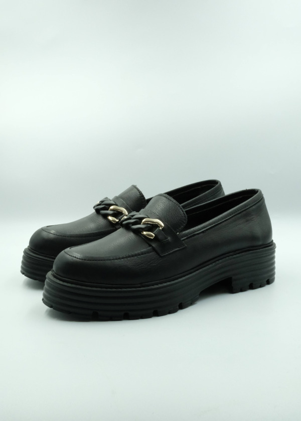 Siyah Örgü Toka Detaylı Loafer