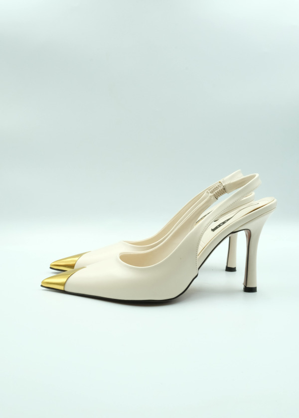 Bej Gold Metal Detaylı Stiletto