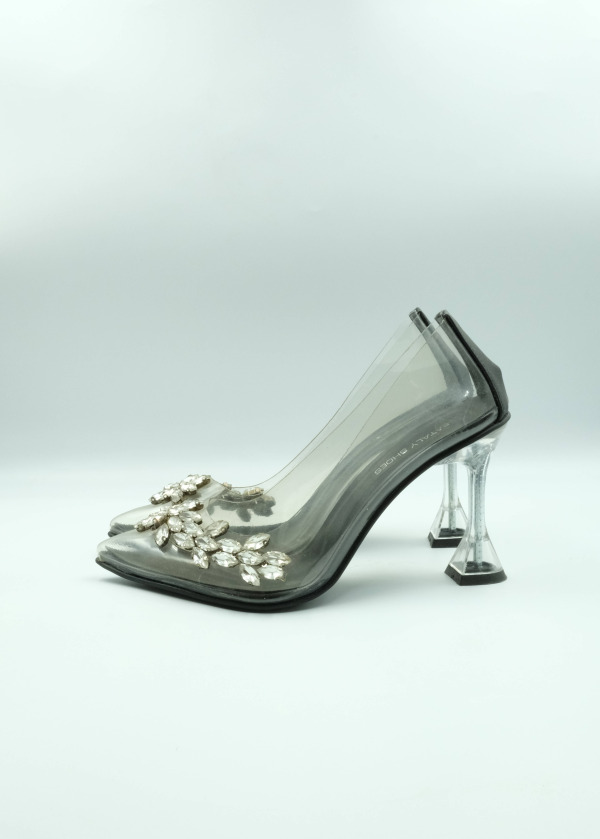 Siyah Şeffaf Taşlı Stiletto 